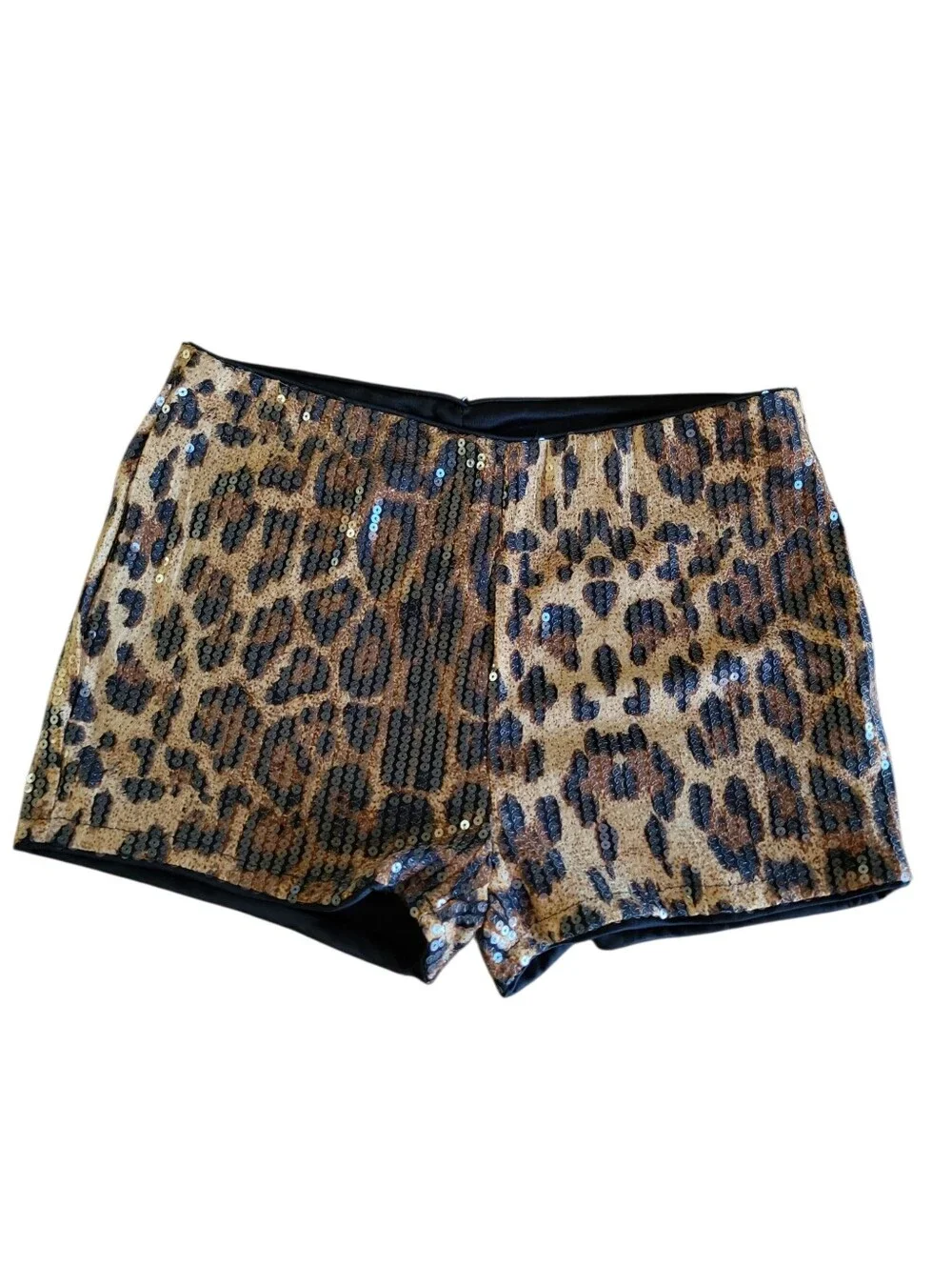 Women's Leopard Print Sequin Micro Shorts Size L